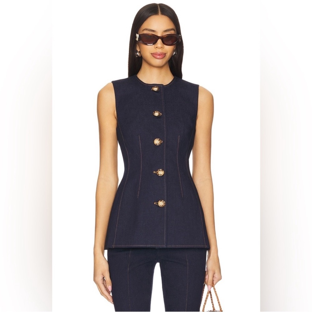 Veronica Beard Sleeveless Navy Button Front Top